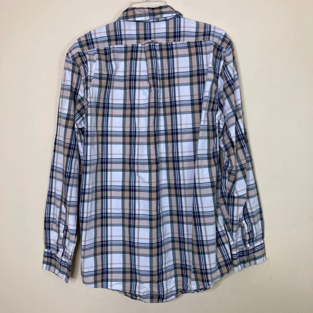 Filson Shirt Mens Small White Tan Green Plaid Long Sleeve Gorpcore - Picture 2 of 9